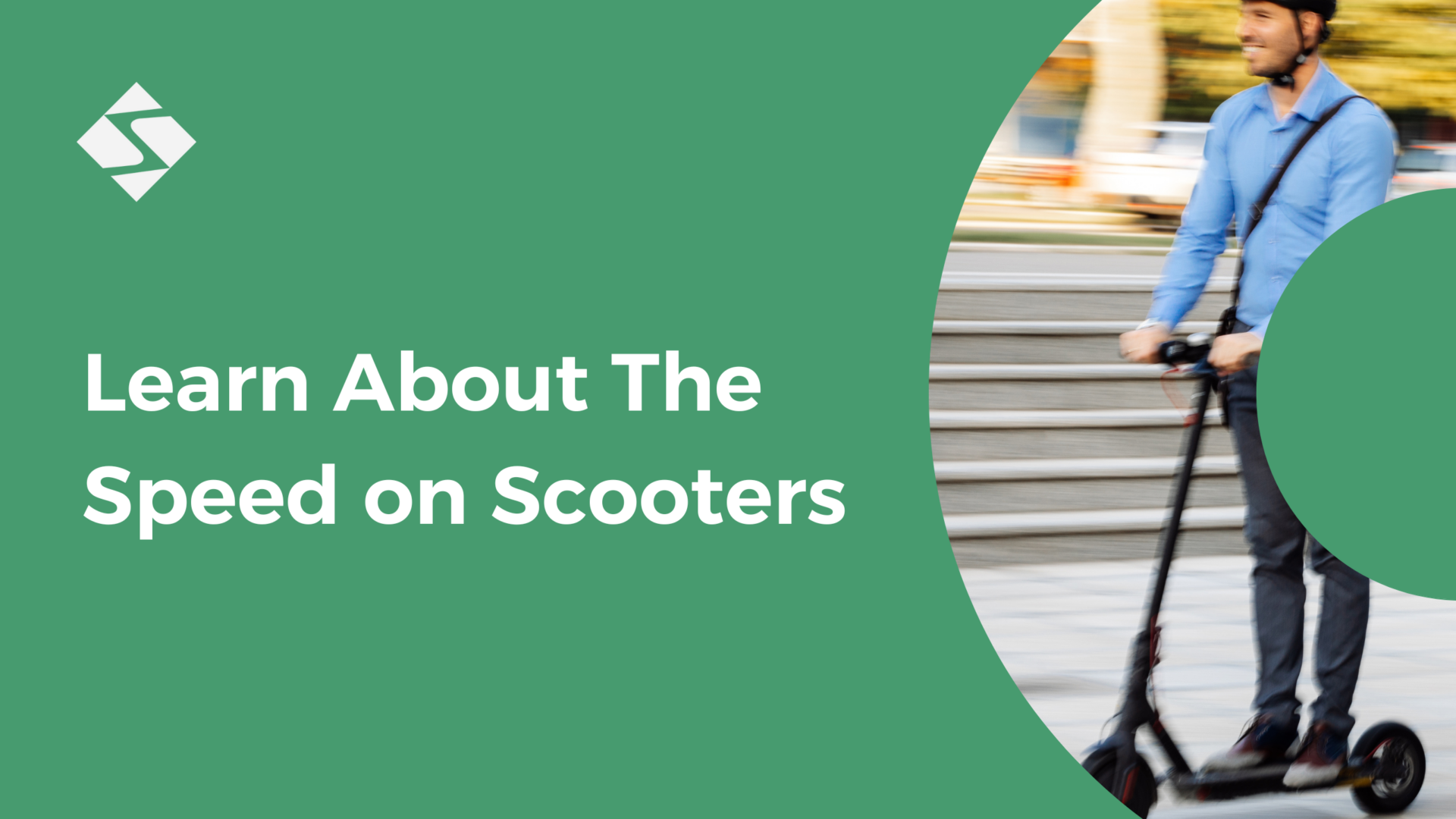 green background, happy man speeding on an electric scooter